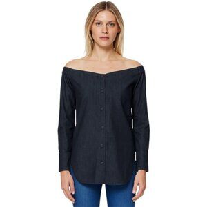 Rag & Bone Small Blue Chambray Long Sleeve Button Down On/Off Shoulder T…